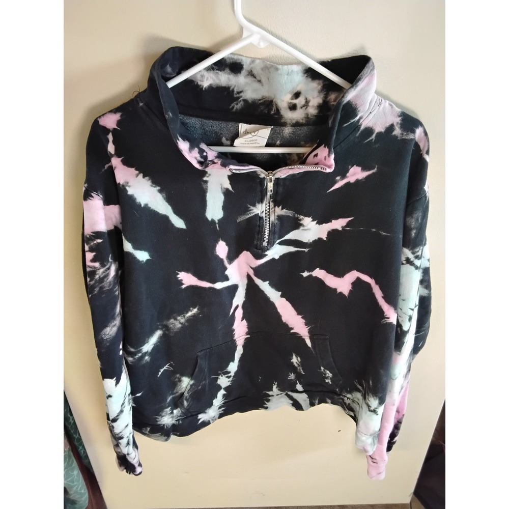 Dreamsicle Tie Dye Quarter Zip Sweatshirt Womens XL Pink Black Mint Cropped Mock